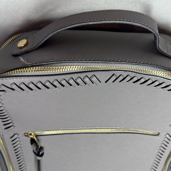 Calpak Womens Kaya Dark Gray Taupe Faux Leather Adjustable Strap Laptop Backpack - Picture 4 of 15